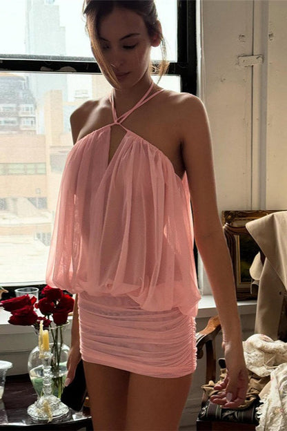 Minivestido sexy con cuello en V, halter y sin espalda