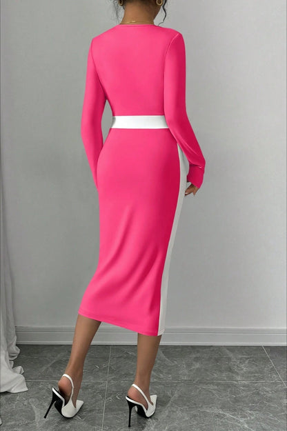 Vestido de cóctel ajustado con paneles de bloques de color