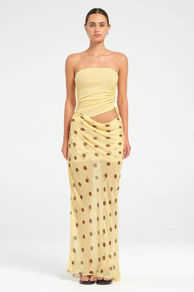 Sexy vestido maxi ajustado con retazos de lunares sin tirantes