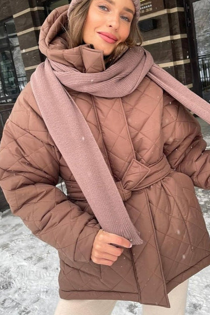 Plus Size Diamond Quilted Puffer Jacket