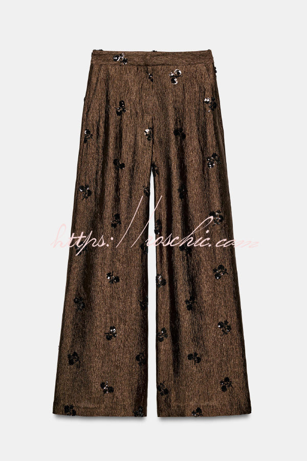 Stylish Sequined Pocket Casual Loose Wide-leg Pants