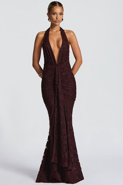 Vestido de fiesta ajustado fruncido con lazo