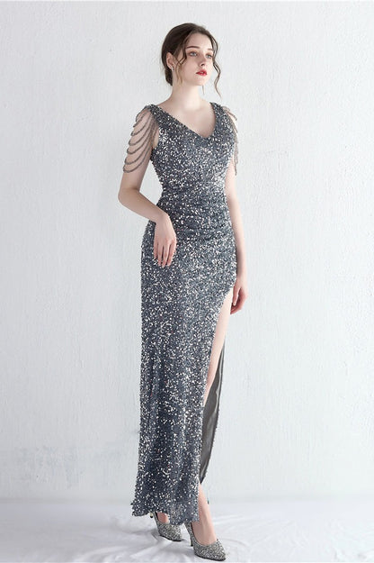 Vestido de Gala Sirena con Cuentas Distintivas