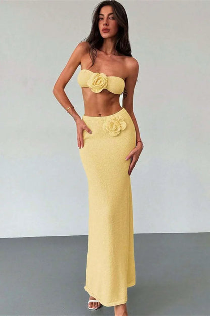 Vestido Bohemio con Top Tubo de Punto y Parches Florales