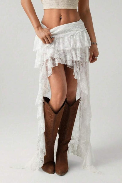 Lace Asymmetric Bodycon Skirt