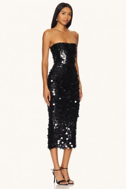 Strapless Backless Sequin Split  Party Sequin Dress