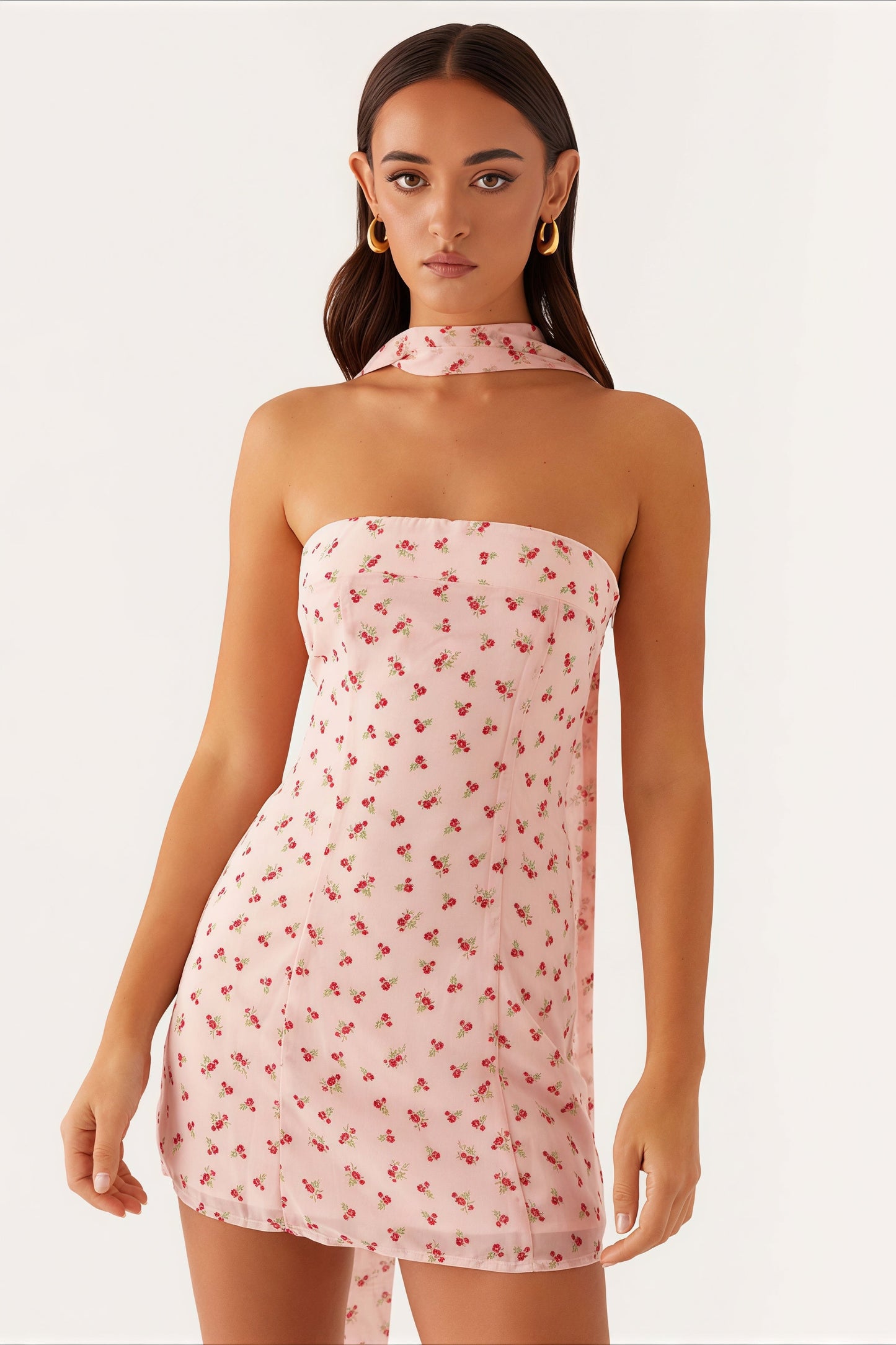 Mini Vestido Ajustado de Chifón Estampado sin Tirantes Sensual para Discoteca