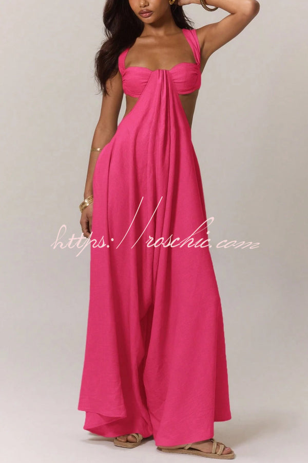Solid Color Casual Camisole Loose Stretch Wide-leg Jumpsuit