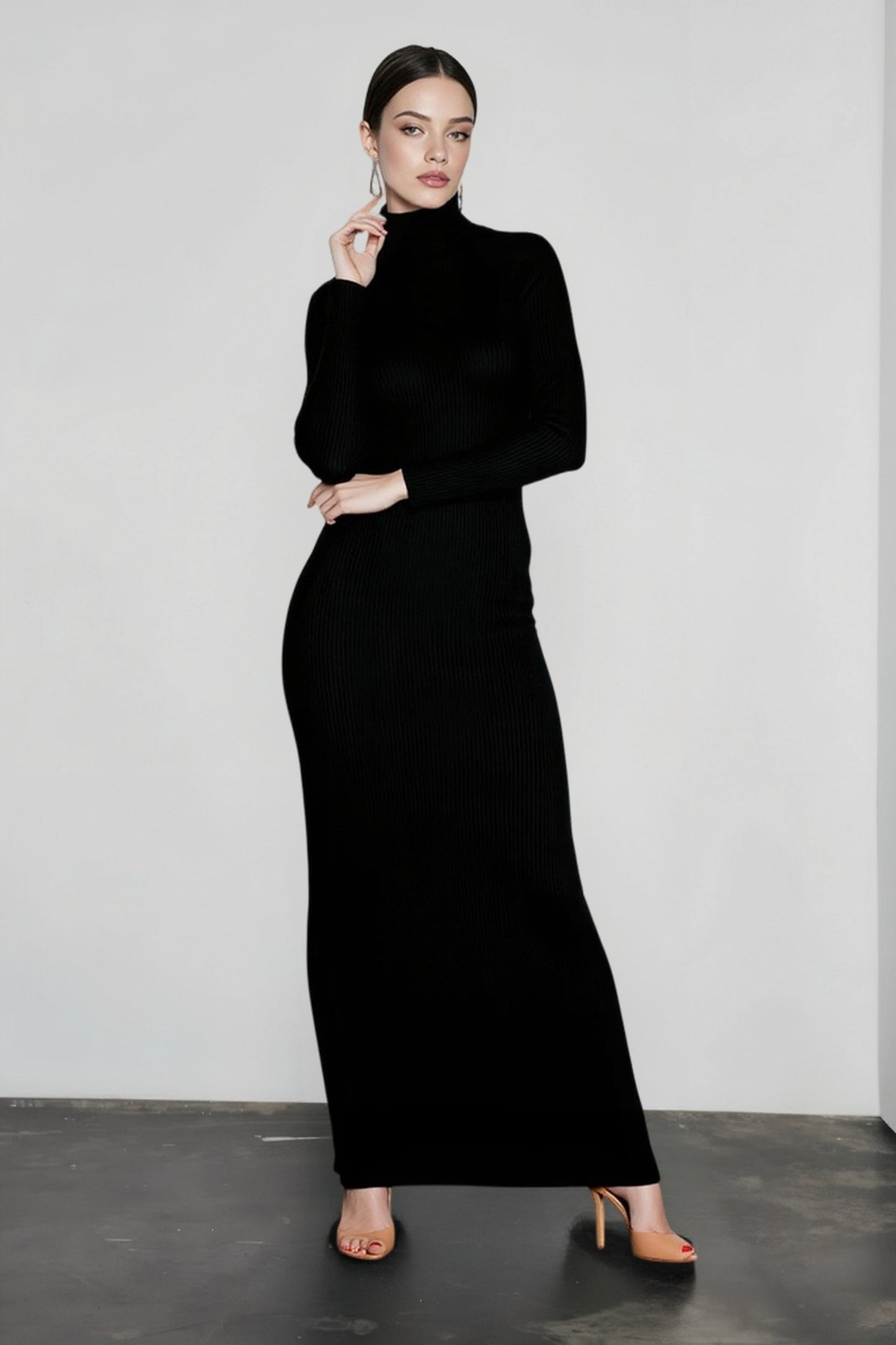 DressBetty - 2024 Elegant Spring Turtleneck Knitted Ribbed Sheath Midi Bodycon Dress