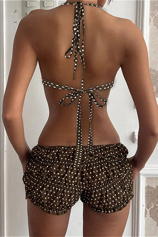 Conjunto de bikini fruncido de lunares