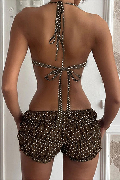 Conjunto de bikini fruncido de lunares