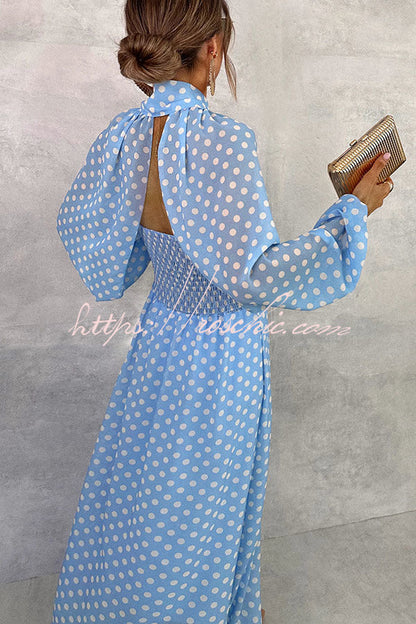 Alyasia Chiffon Polka Dot Print Split Balloon Sleeve Back Smocked Maxi Dress