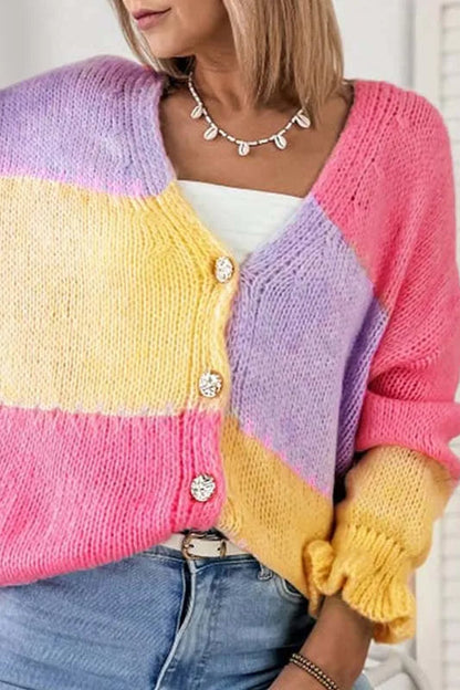 Cárdigan de punto con bloques de color y cuello en V