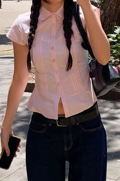 Blusa de manga corta slim fit con diseño único