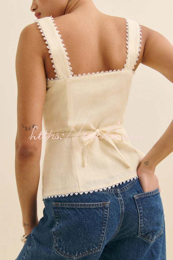 Fashionable Lace-trimmed V-neck Sleeveless Slim-fit Vest