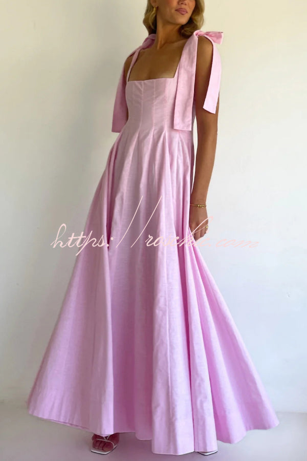 Solid Color Sleeveless Tie-up Suspender Elegant Patchwork Maxi Dress