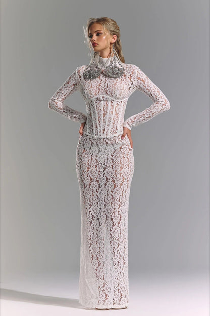 Sexy Lace Cutout Sheath Reception Dress