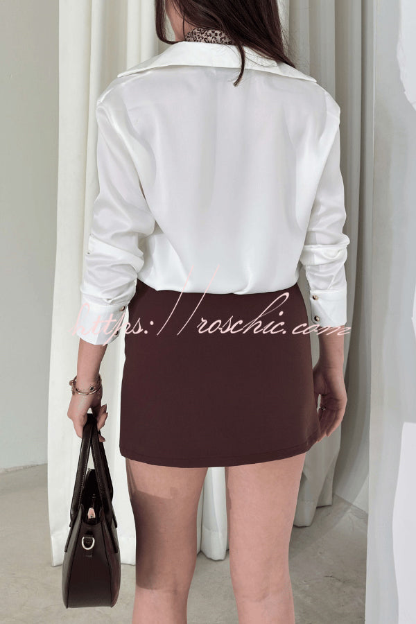 Solid Color Silk Satin Texture Single-breasted Long-sleeved Loose Shirt