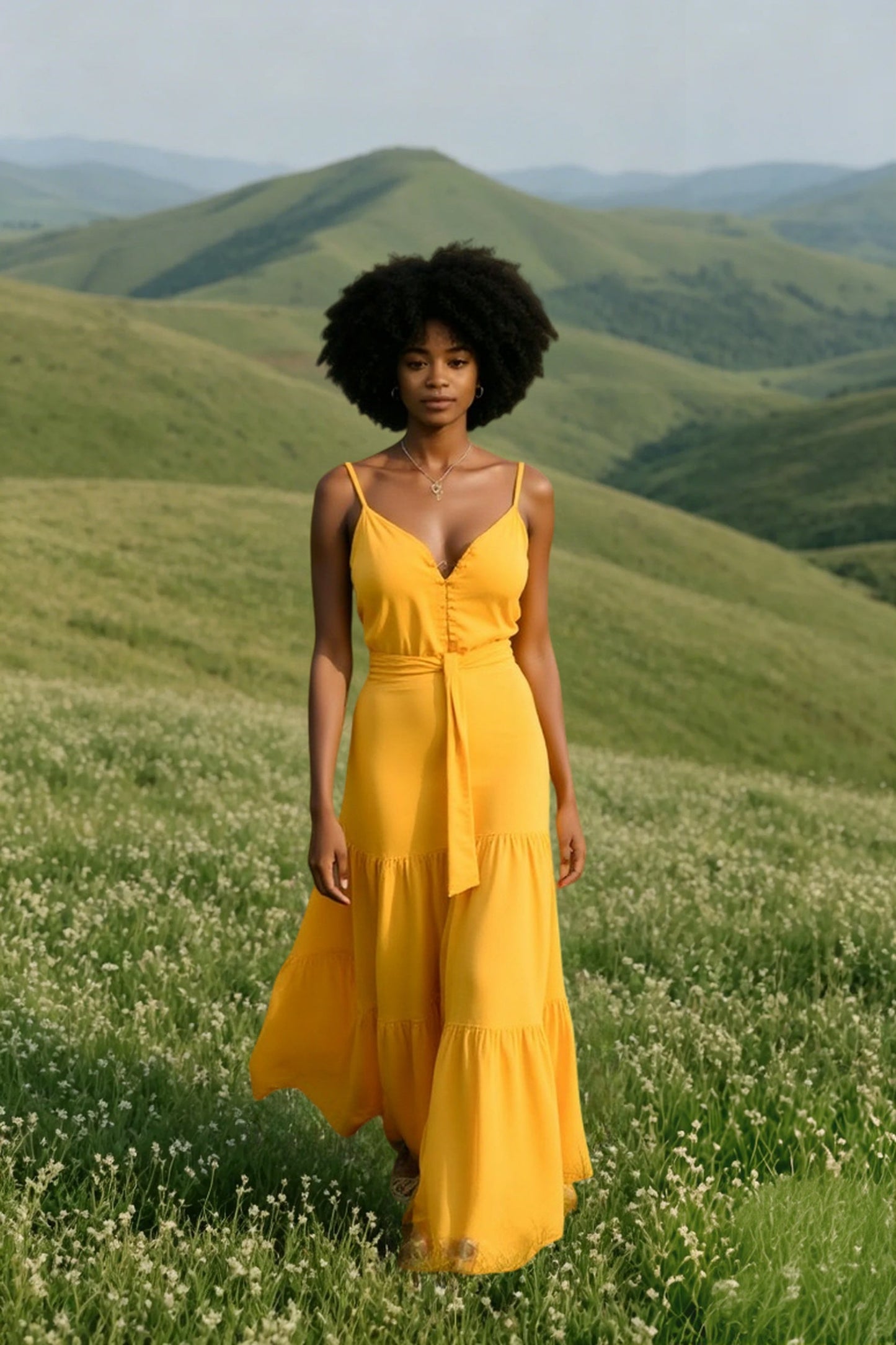 DressBetty - Elegant V Neck Tunic Ruffles Maxi Dress