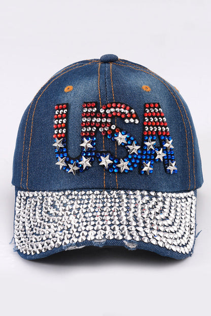 Rhinestone-studded Denim Baseball Cap