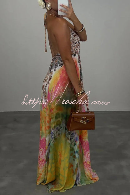 Bohemian Style Unique Print Sleeveless Backless Loose Maxi Dress