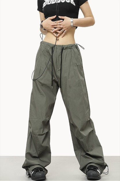 Pantalones deportivos casuales lisos con cordón y cintura elástica