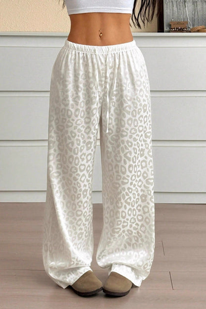 Pantalones Jacquard de Satén Estampado de Leopardo