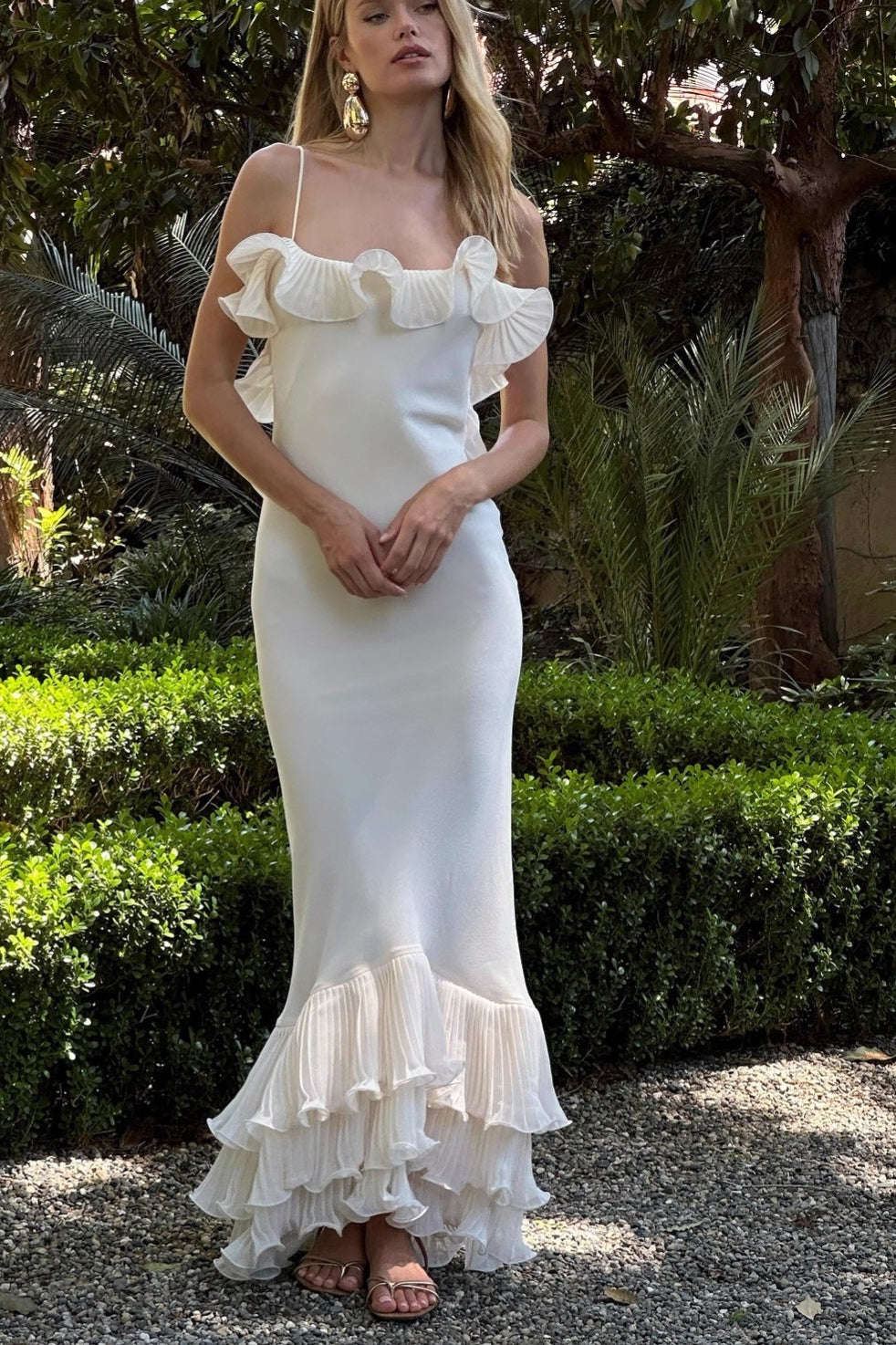 Ruffled Backless Spaghetti Strap Formal Dress
