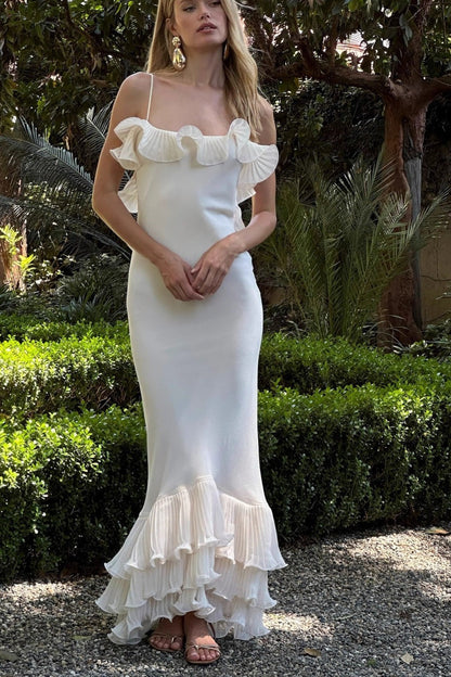 Ruffled Backless Spaghetti Strap Formal Dress