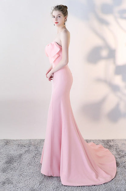 Vestido de Fiesta Largo de Sirena sin Tirantes con Lazo
