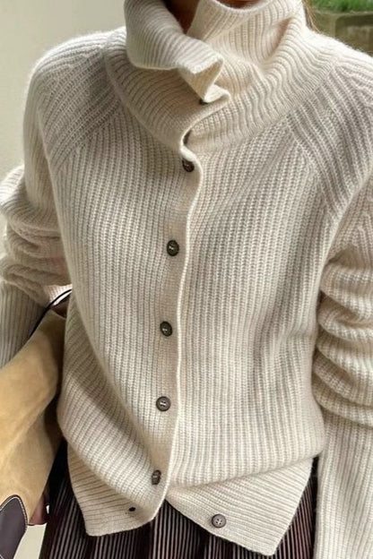 Retro Textured Rib Slim-Fit Single-Row Button Loose Solid Knit Cardigan