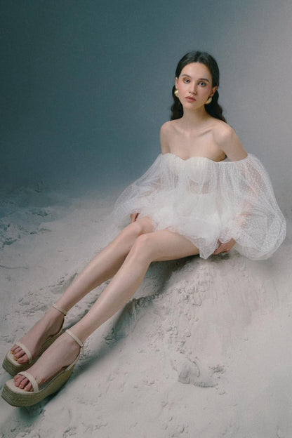 Minivestido Dulce y Atractivo sin Tirantes con Mangas Abullonadas