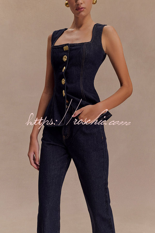 Stassi Denim High Waist Pocketed Straight Leg Jeans
