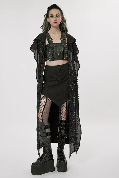 Women's Gothic Style A-shaped Design Jacquard Dark Asymmetrical Personality  Long Skirt