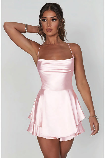 Minivestido camisola sexy ajustado de color liso con espalda descubierta
