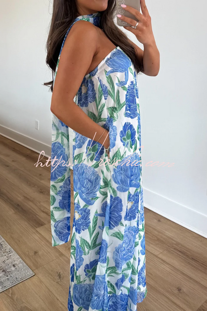 Floral Print Sleeveless Off-shoulder Loose Casual Maxi Dress