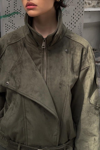 Vintage Suede Stand Collar Jacket