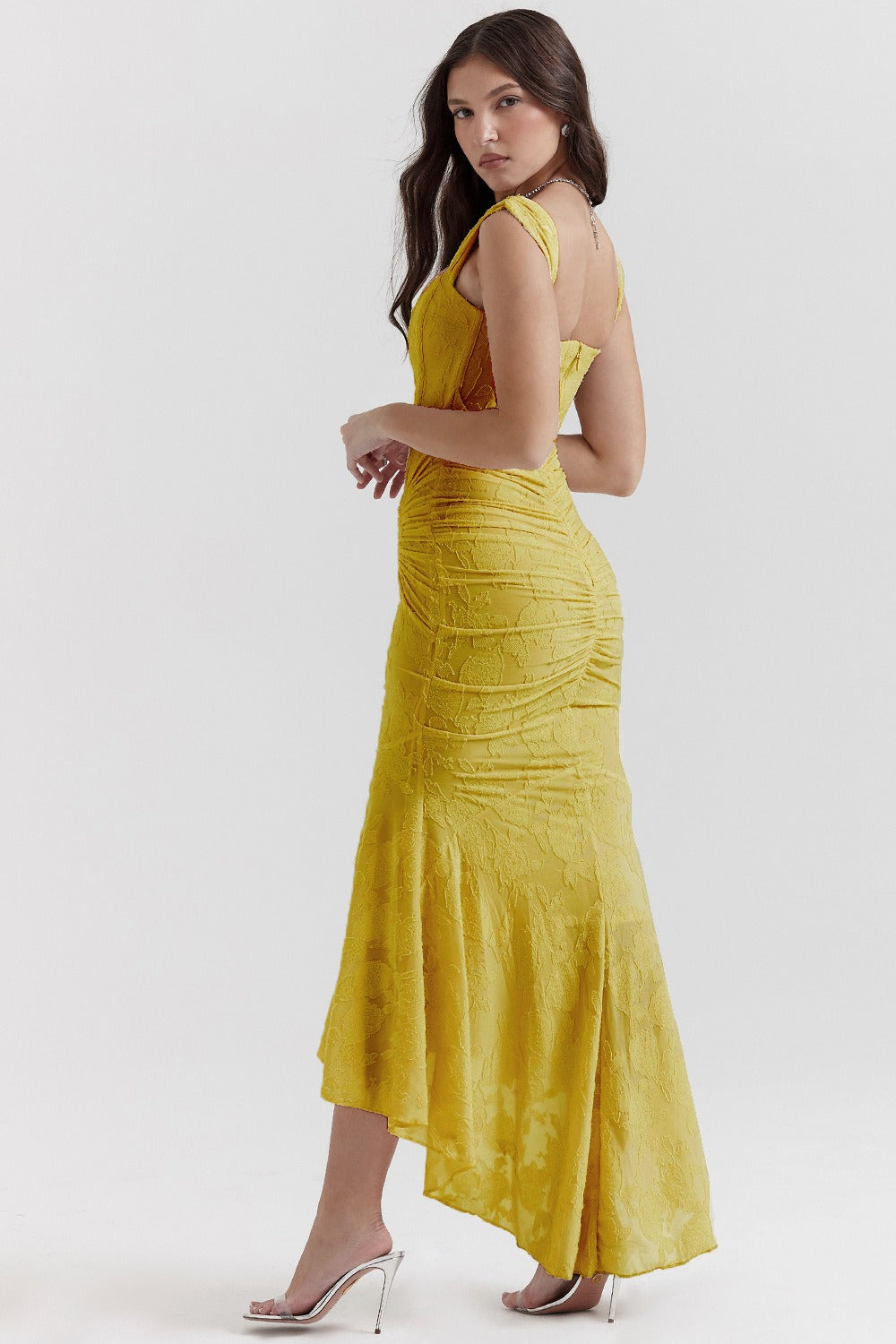 Vestido de gala de sirena de jacquard de malla elástica