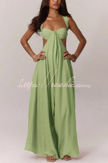Solid Color Casual Camisole Loose Stretch Wide-leg Jumpsuit