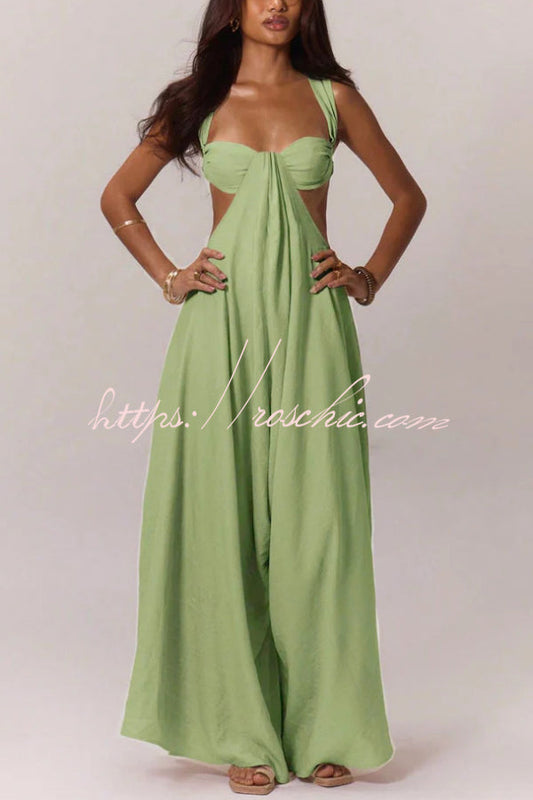 Solid Color Casual Camisole Loose Stretch Wide-leg Jumpsuit