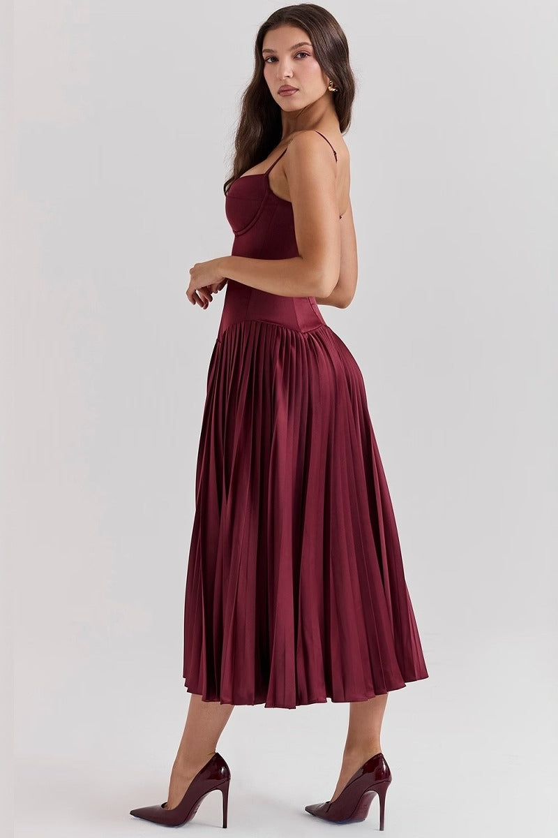 Sleeveless Pleated Bodycon Silk Dress