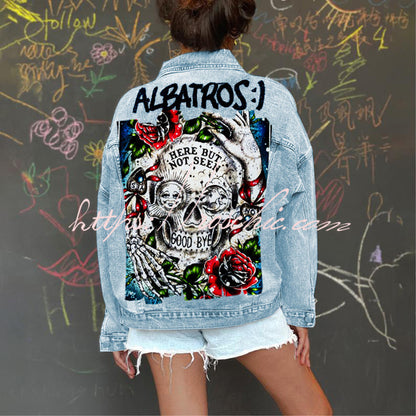 Halloween Print Long Sleeve Denim Jacket