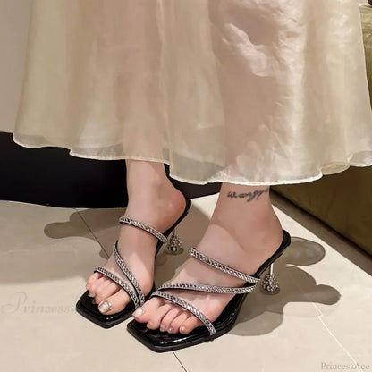 Fairy Style Diamond Sequins Simple Solid Color Women's Slippers Concert High Heel