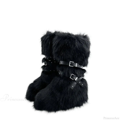 False Hair Wedge Platform Brown Gothic Winter Knee Boot