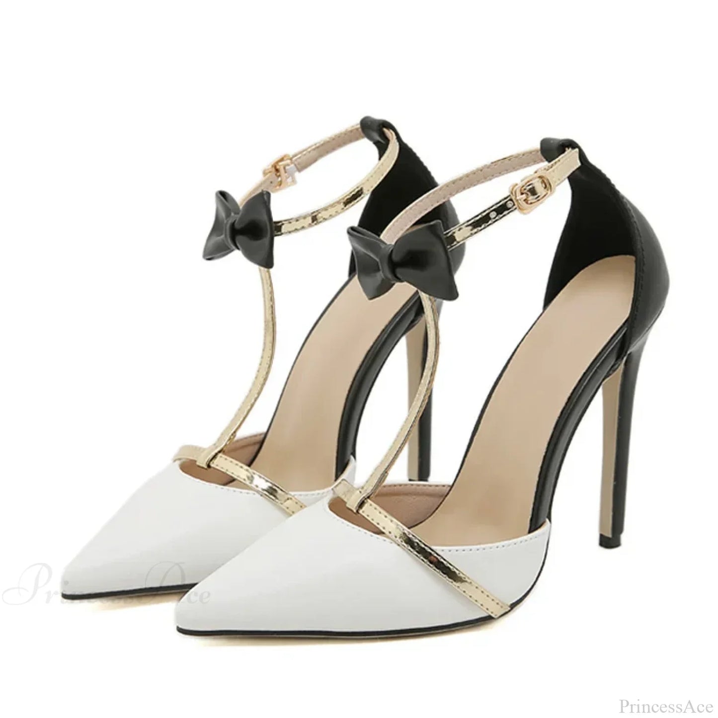 Fashion Bowknot Ankle-Strap Sexy Pointed-Toe Wedding Banquet Stripper Pumps Female High Heel