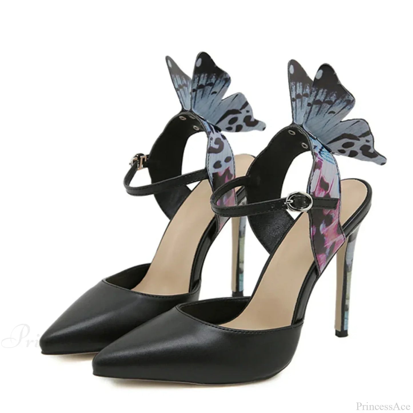 Fashion Butterfly Ankle-Strap Pointed-Toe 12CM Stiletto Pumps Sexy Party Prom High Heel