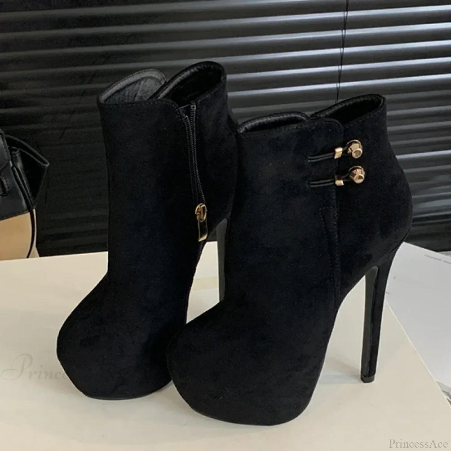 Fashion Chic ElasticityBuckle Strap Sexy Zip Round Toe Platform Pole Dance Extreme High Heel