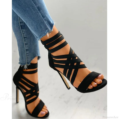 Fashion Cisscross Peep Toe High Heel Sandals Slingback Casual Summer Thin Heels Going Out Party Shoes High Heel