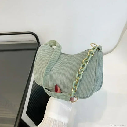 Fashion Corduroy Zipper Underarm Shoulder Bag