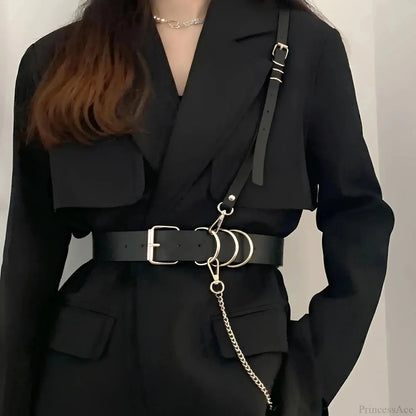 Fashion Dark Leather Waist Belt